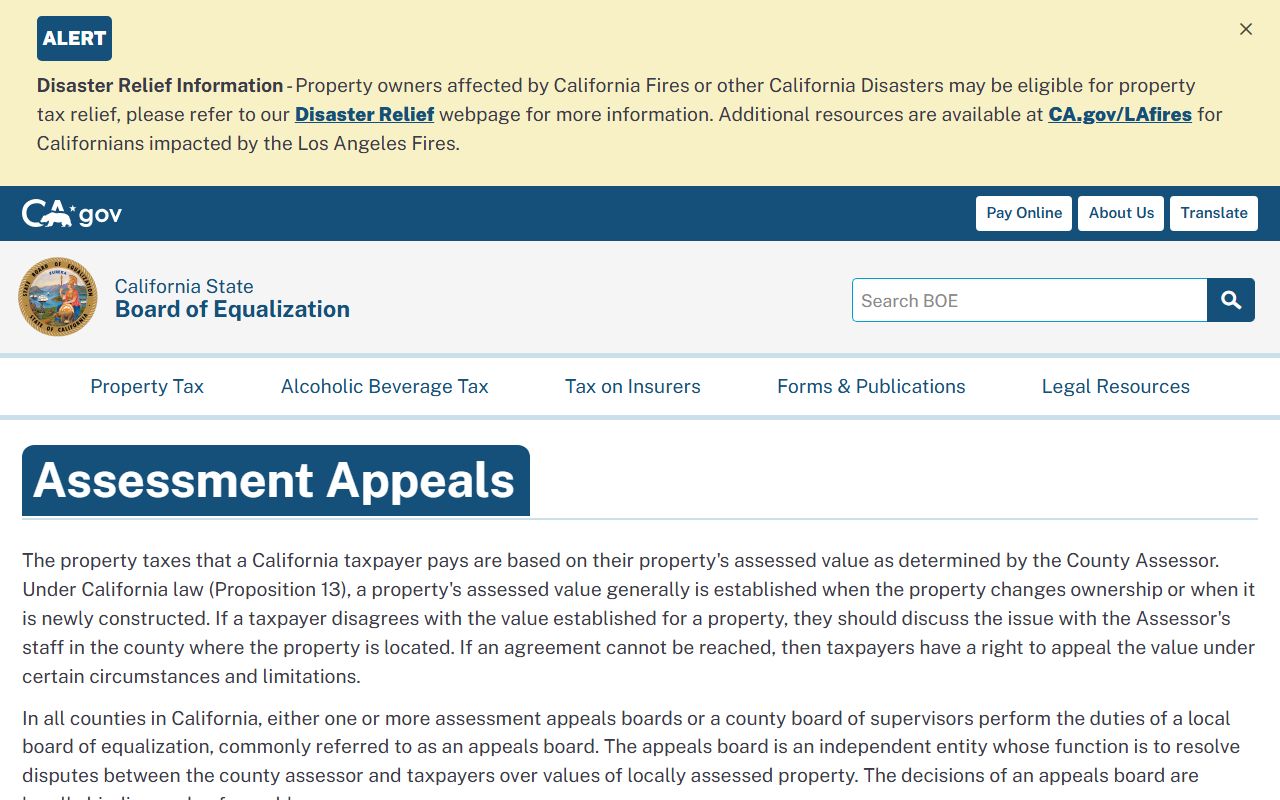 California Board of Equalization assessment appeals overview and procedures